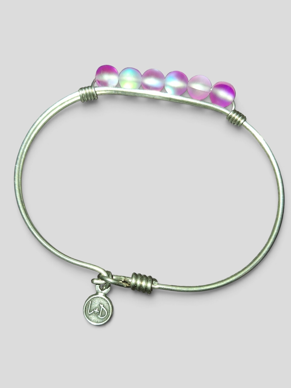 Luca And Danni Silver Bangle Bracelet with Pink Gradient Glass Beads